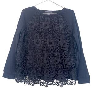 Adrianna Papell black Crochet Lace sweatshirt Black Size medium Long Sleeve